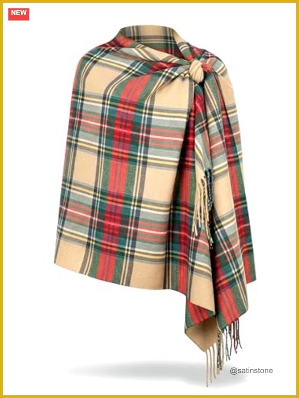 Oversized Tartan Plaid Shawl Wrap – Soft Cashmere Feel, 100% Viscose, 80" x 30"